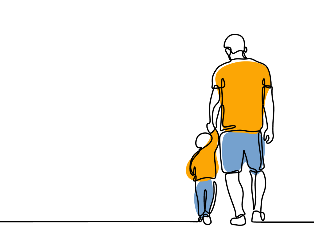continuous line drawing of father and child
